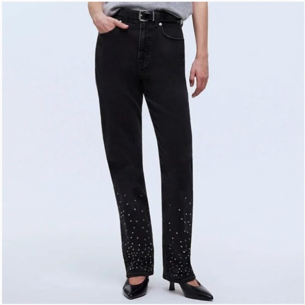 Madewell Rhinestone 90’s Straight Leg Jean Belmere Black Wash 26 NWT